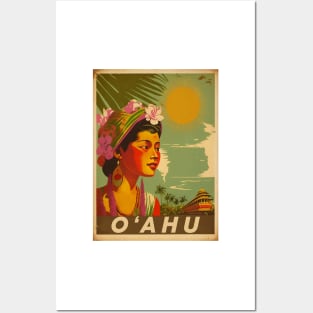 O'Ahu Hawaii Vintage Travel Art Poster Posters and Art